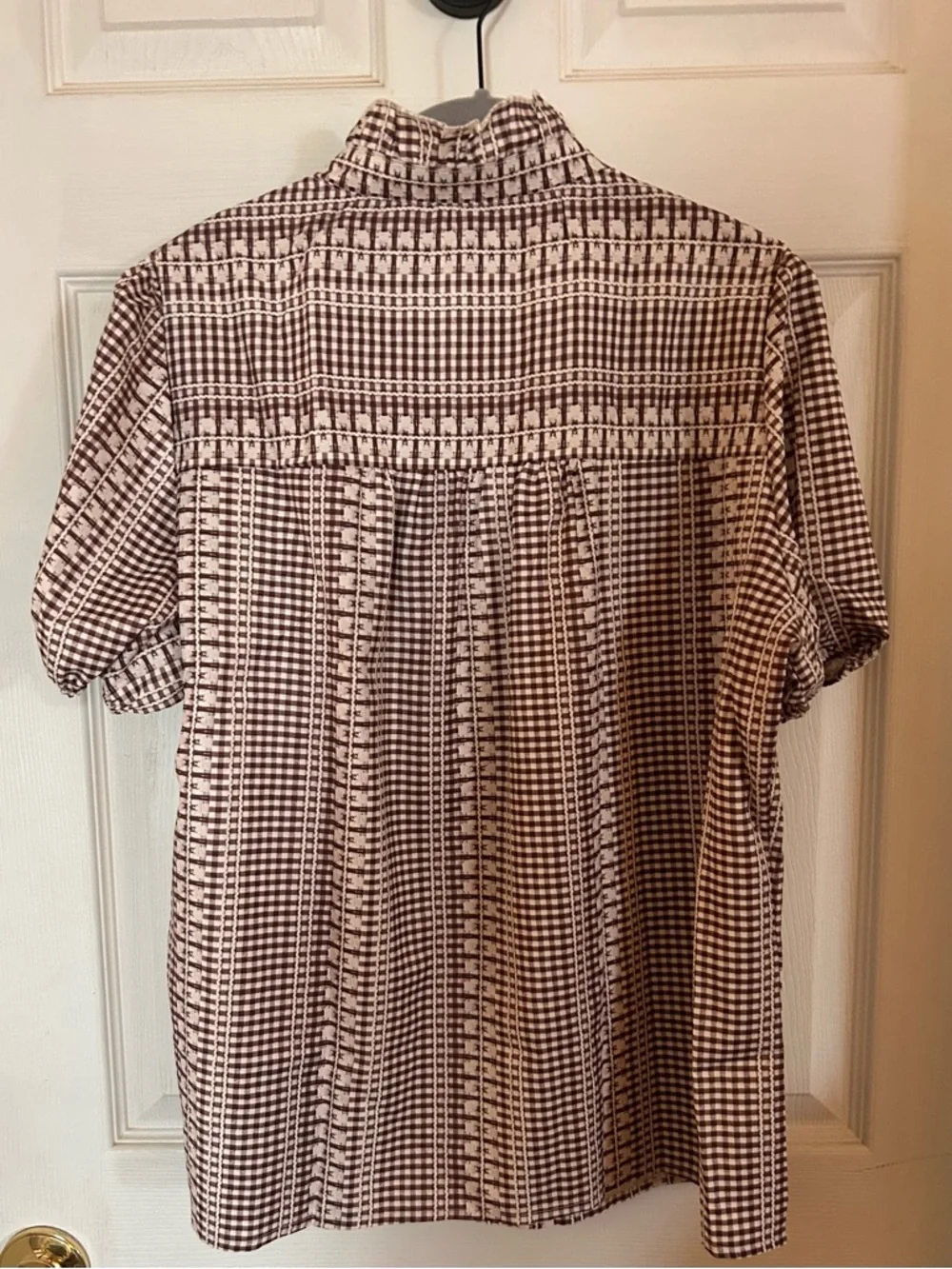 Western Horse Yoke Blouse in Brown and Light Blue - Picture 6 of 7